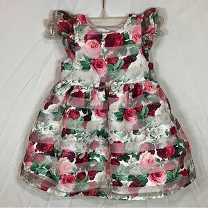 NWT! Pastourelle Girls Organza Striped Floral Printed Dress w Diaper Cover 24 MO